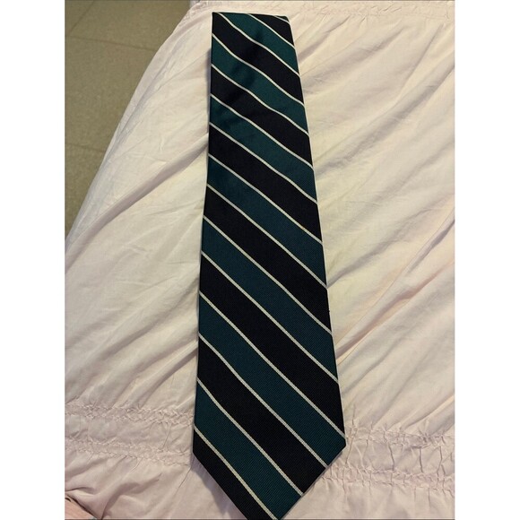 Cromwell Other - CROMWELL Teal and Black Diagonal Stripe Tie with White Pinstripes